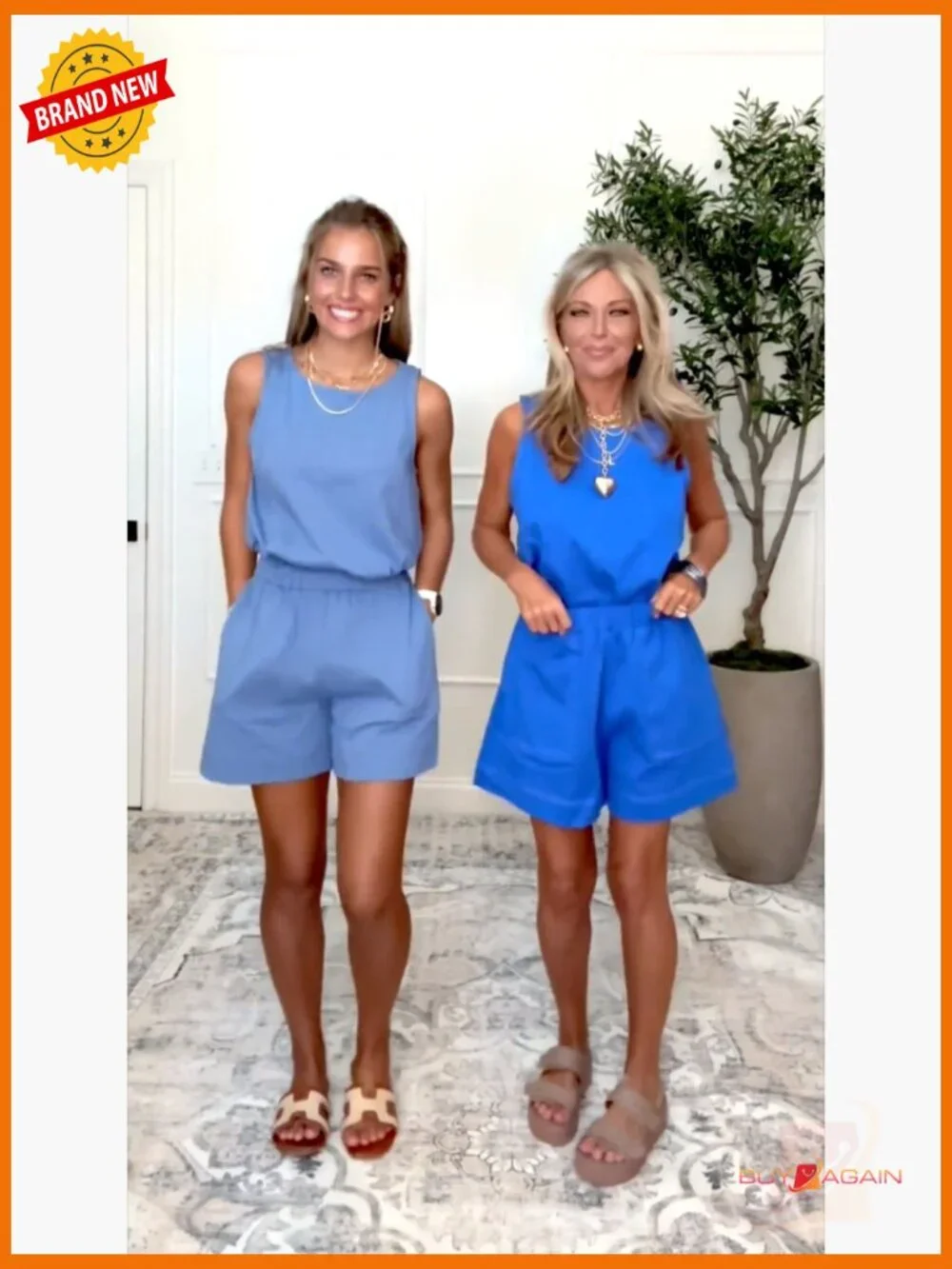 Sleeveless Tank Top and High Waist Shorts Matching Set with Pockets